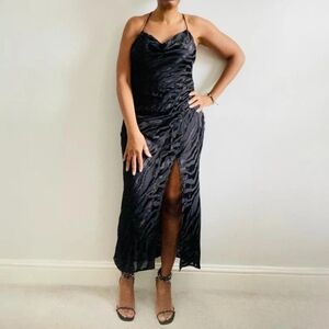 Zara black printed jacquard midi slip dress